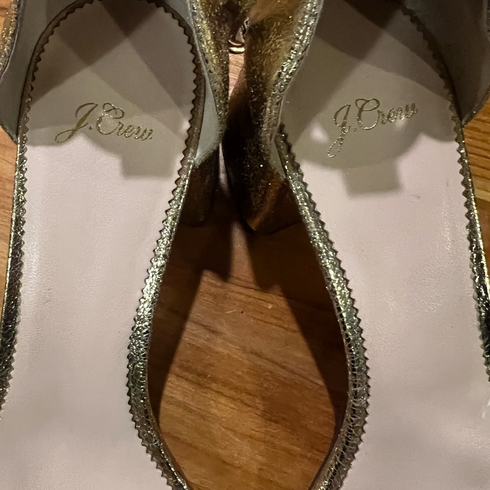 J Crew Elegant Gold Block Penny Heel Sandals - Picture 7 of 8